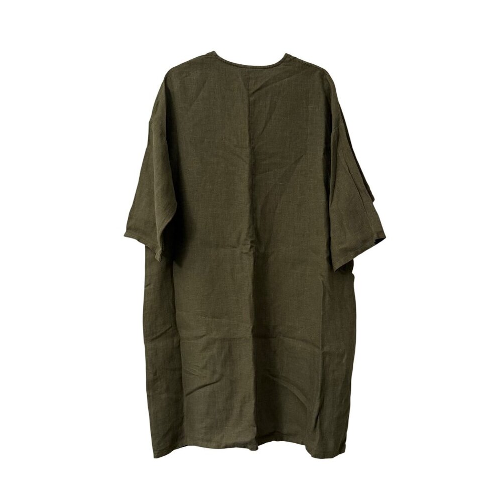Bryn Walker Olive Green Pure Linen Lagenlook Vneck Tunic Dress Womens Size XXS - Picture 5 of 7